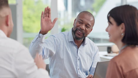 team, high five and applause in meeting