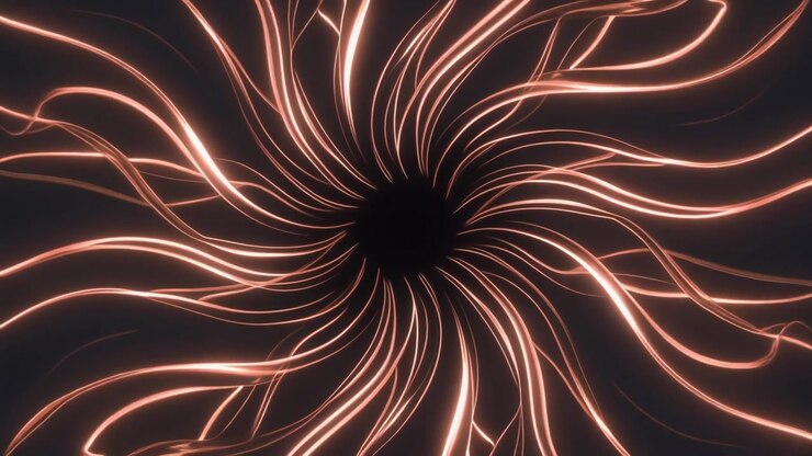 Abstract Glowing Copper Light Trails Rotating in a Circular Pattern