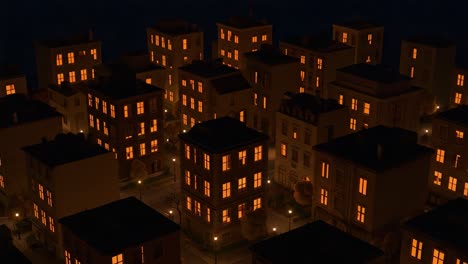 a captivating night view of a cityscape illuminated by warm orange lights, creating an inviting atmosphere amidst urban architecture under the stars