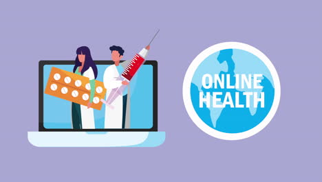 online health technology with laptop and doctors