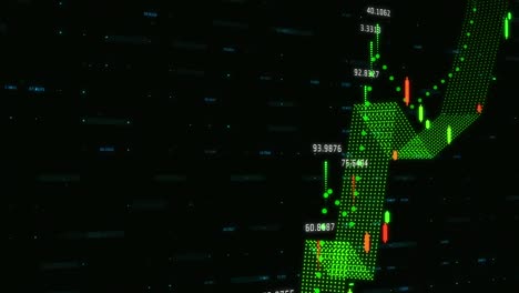 animación del procesamiento de datos financieros sobre una cuadrícula sobre un fondo oscuro