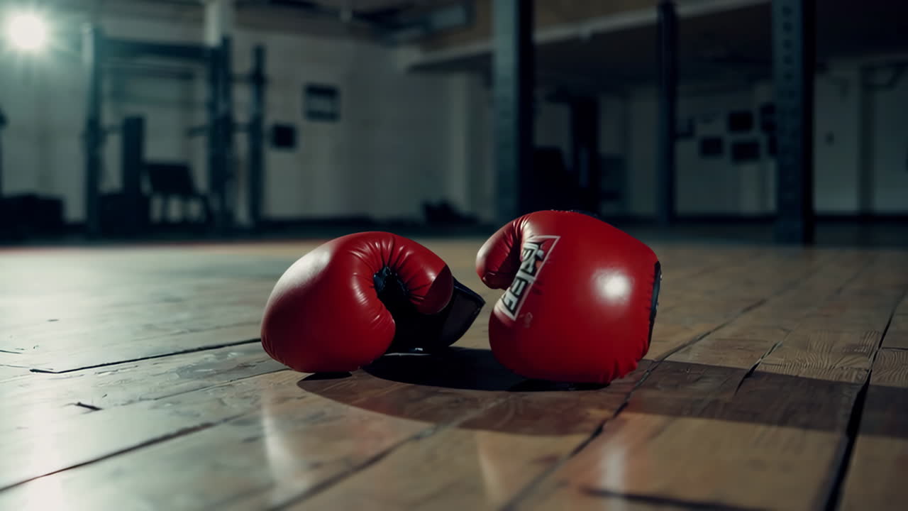 Red Boxing Gloves in a Gym