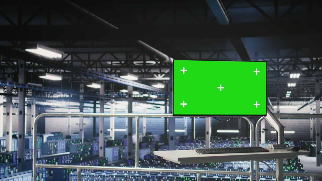 Mockup computer in industrial data center used for AI system monitoring