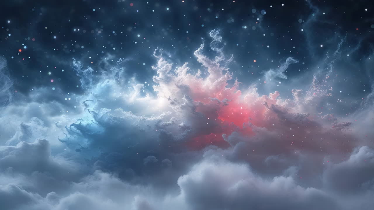 Ethereal Sky with Contrasting Blue and Red Clouds