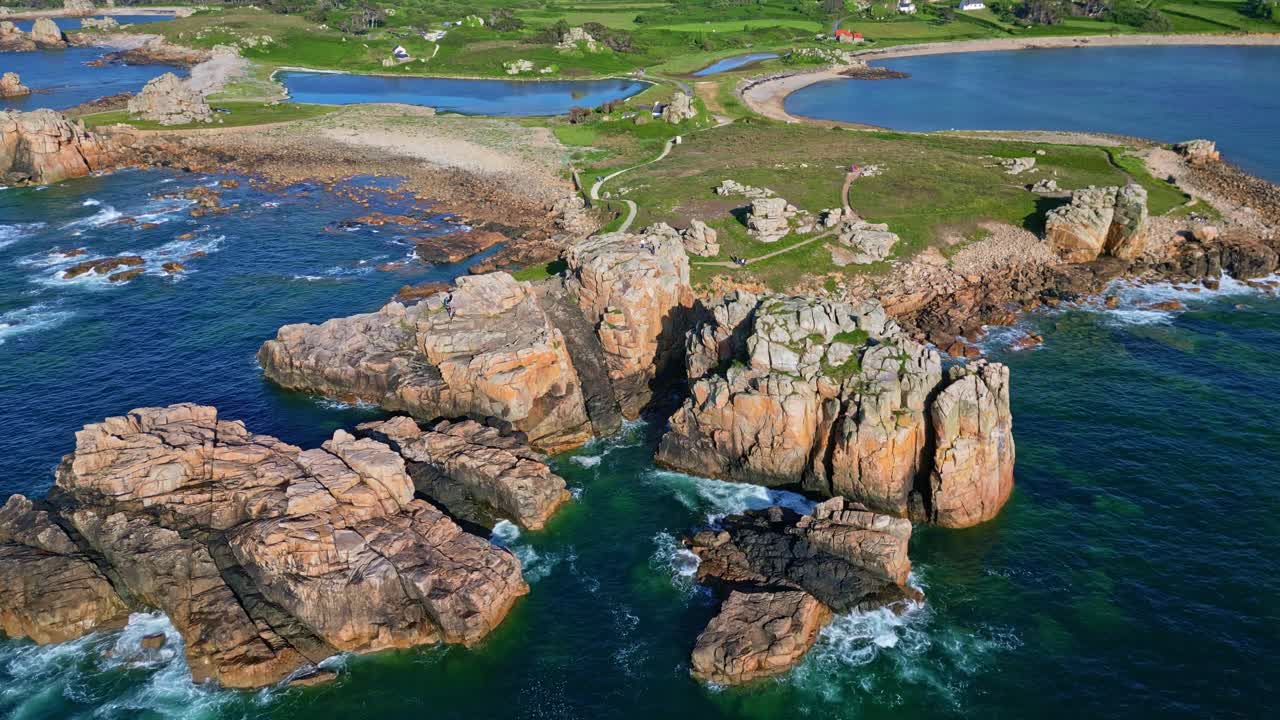 Aerial view of Le Gouffre de Plougrescant, Brittany, France