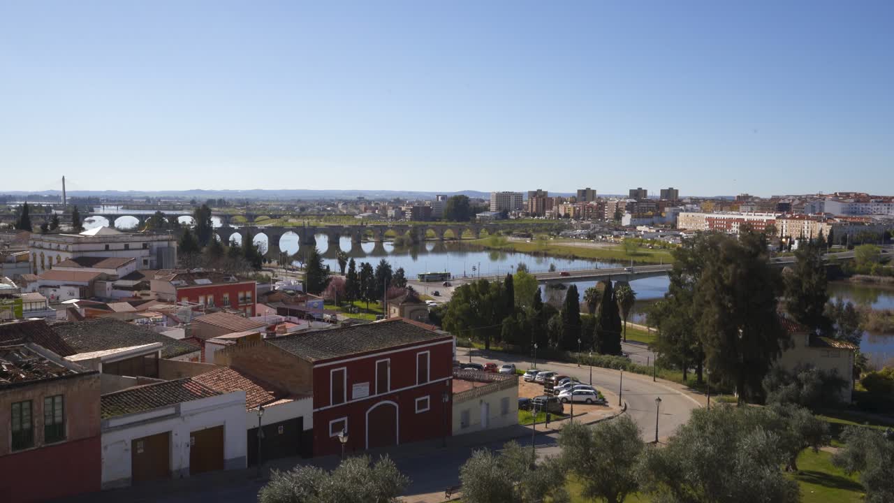 Badajoz city view from the castle in Spain