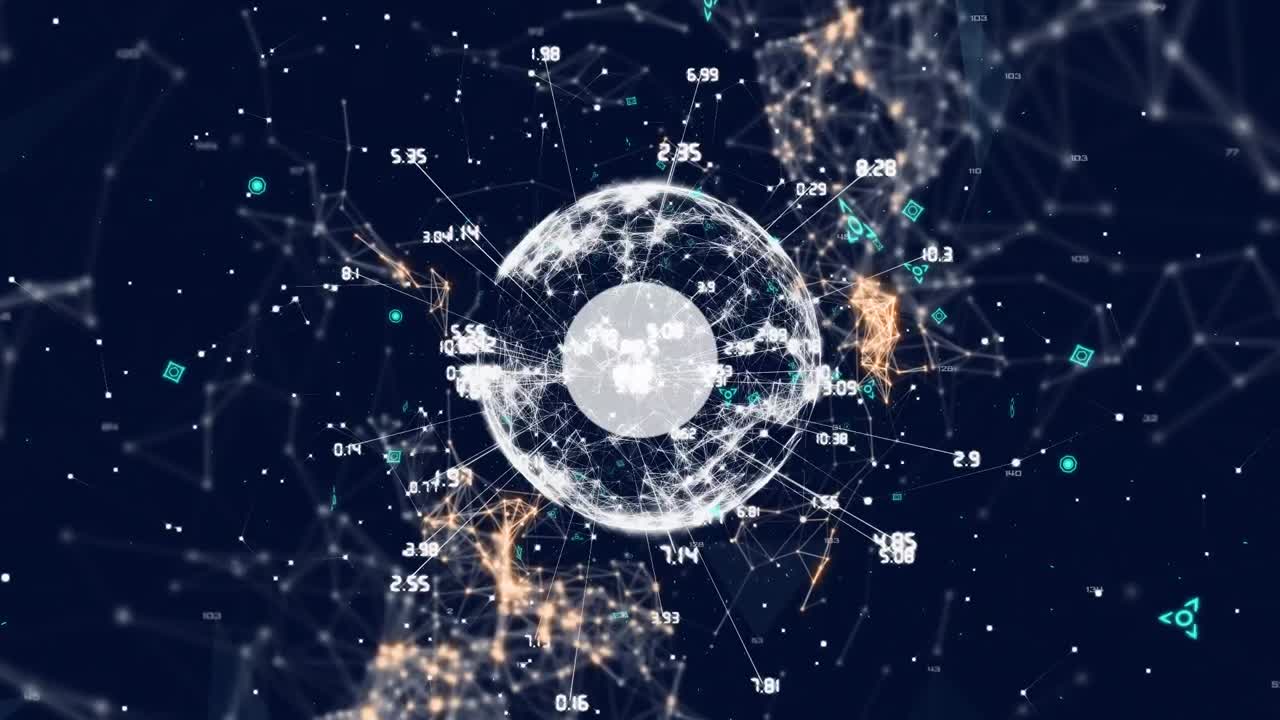 Animation of network of connections over globe on black background