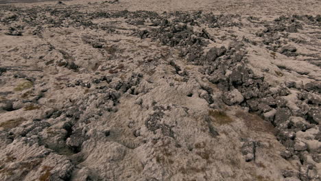 Mossy-lava-fields-footage-from-above,-Iceland