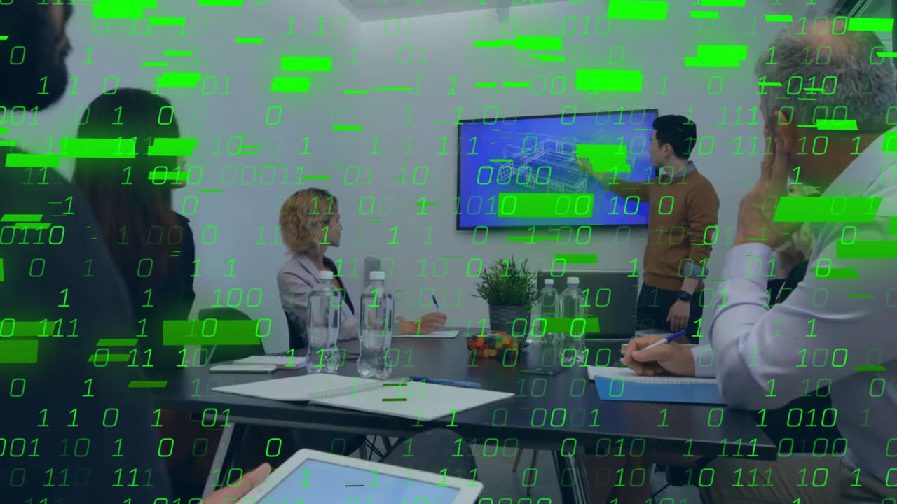 animación del procesamiento de datos sobre diversas personas de negocios en la oficina