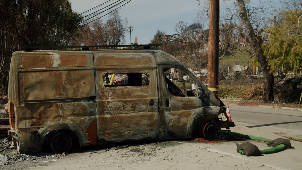 Burnt van after a fire