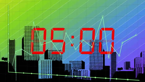 animation of diagrams and countdown over cityscape