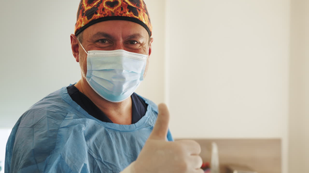 médico sonriente con equipo de protección