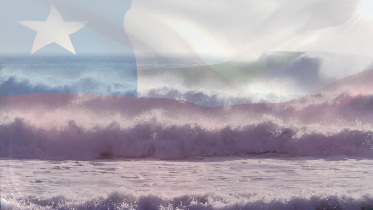 composición digital de la bandera de chile ondeando contra la vista aérea de las olas en el mar
