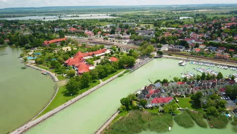 Fonyód,-Hungary-Sailing-yachts-in-the-port-of-Fonyód,-on-Lake-Balaton-in-Hungary,-drone-4K