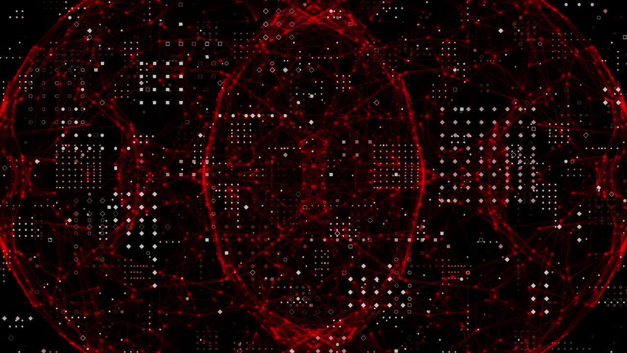 블랙 디지털 스크린의 애니메이션, 글로브 및 통합 회로