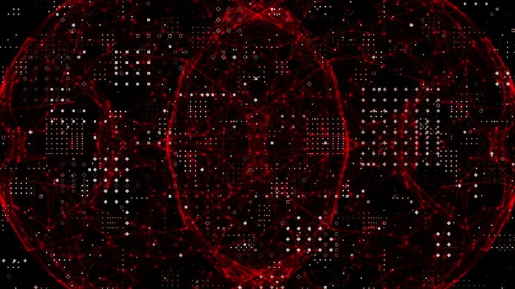 Animation of black digital screen with globe and integrated circuit