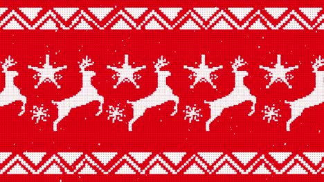 patrón tradicional de navidad con renos y estrellas moviéndose contra un fondo rojo