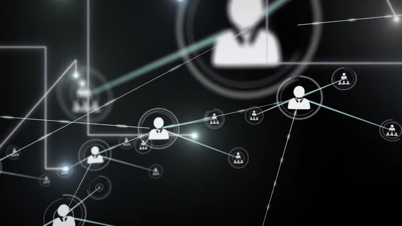 animación de la red de conexiones con los iconos de las personas sobre fondo negro