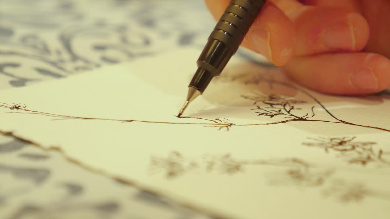 Drawing on paper with a black pen