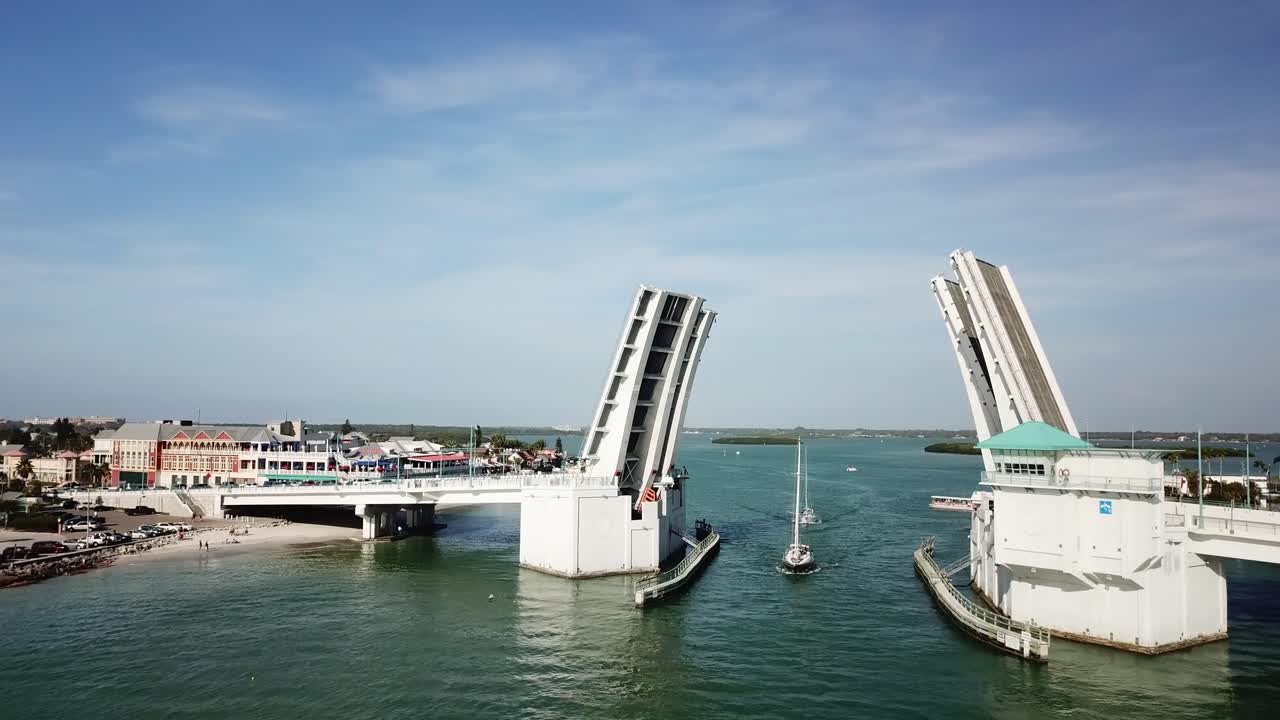 Open Drawbridge Allowing Boats to Pass in a Coastal Town on a Sunny Day