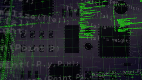 animación del procesamiento de datos en una placa de circuitos informáticos