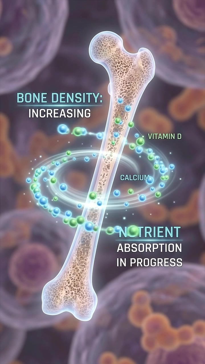 Animazione medica dell'aumento della densità ossea con l'assorbimento di calcio e vitamina D