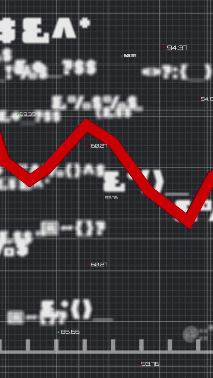 Red graph moving over grid lines against data processing on black background