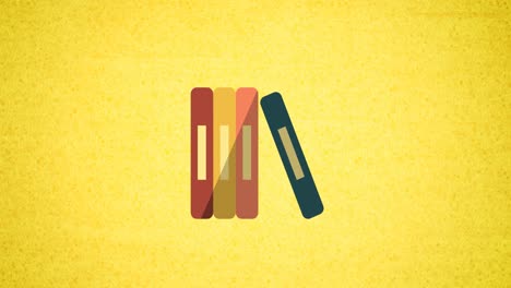 Animación-Del-Icono-De-Libros-Moviéndose-Sobre-Fondo-Amarillo