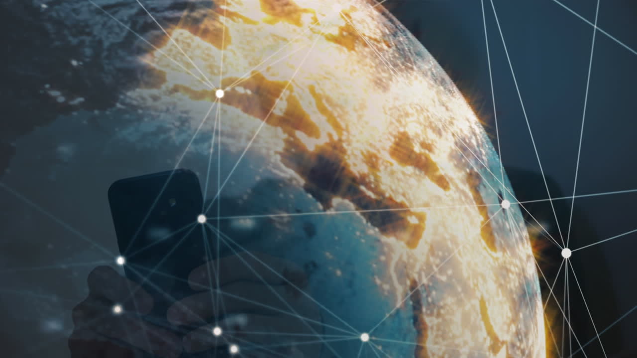 анимация соединений и глобуса на военно-морском фоне с человеческим силуэтом