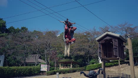 Japanese-Tengu-Yokai-Display-in-Tsujikawa-Park,-Fukusaki-Japan