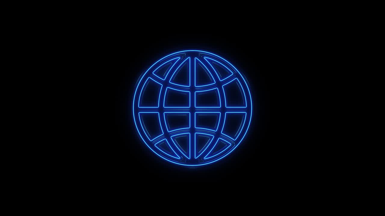 Animated icon of neon globe. Flat blue symbol of planet. Concept of net, web, internet, ecology.