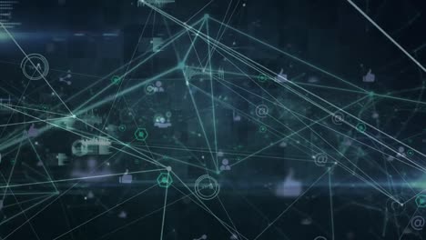 animation of network of connections with icons on blue background