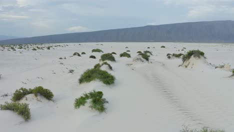 aerial view of gypsum white sand dunes in protected area of cuatro cienegas mexican desert, coahuila