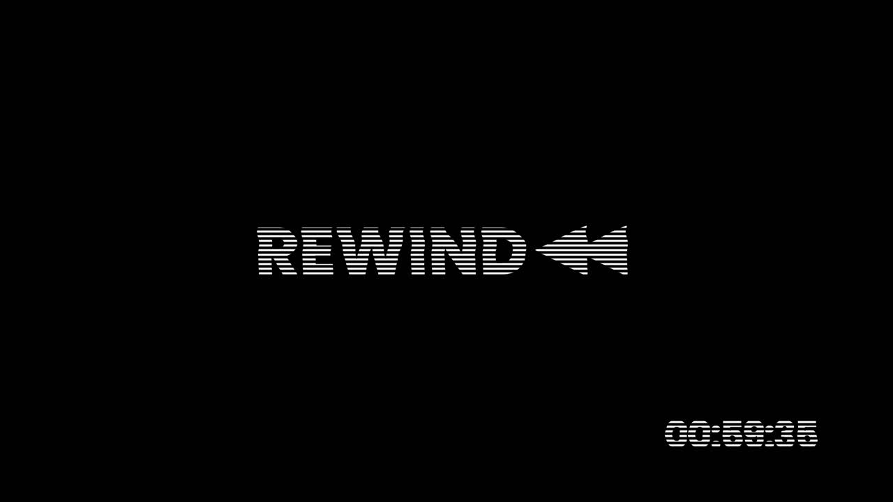 Retro VHS Style Rewind Text with Countdown Timer