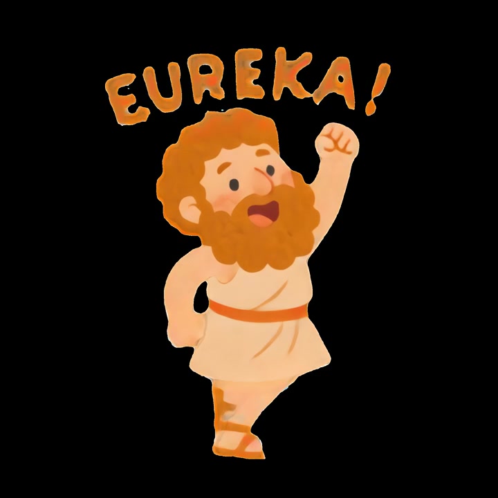 Personaggio animato di Archimede che corre e grida "Eureka!"