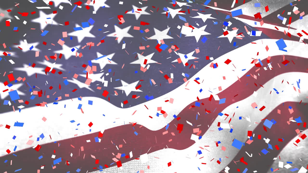 American flag with confetti