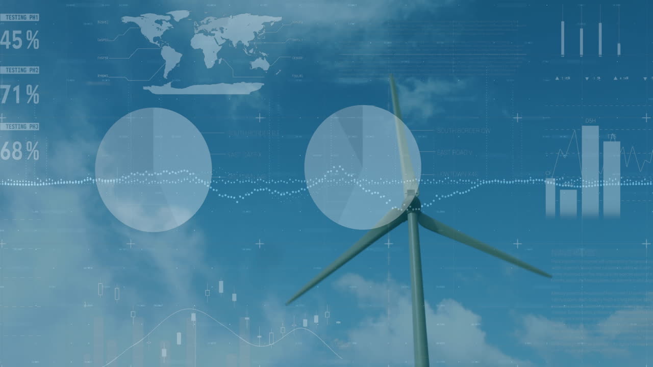 파란색 배경에 대한 통계 및 데이터 처리 애니메이션