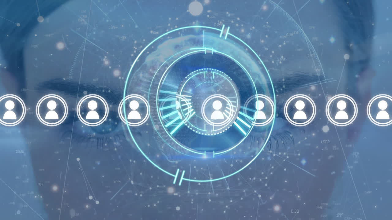 animación del círculo de procesamiento sobre conexiones, iconos y cara de mujer caucásica