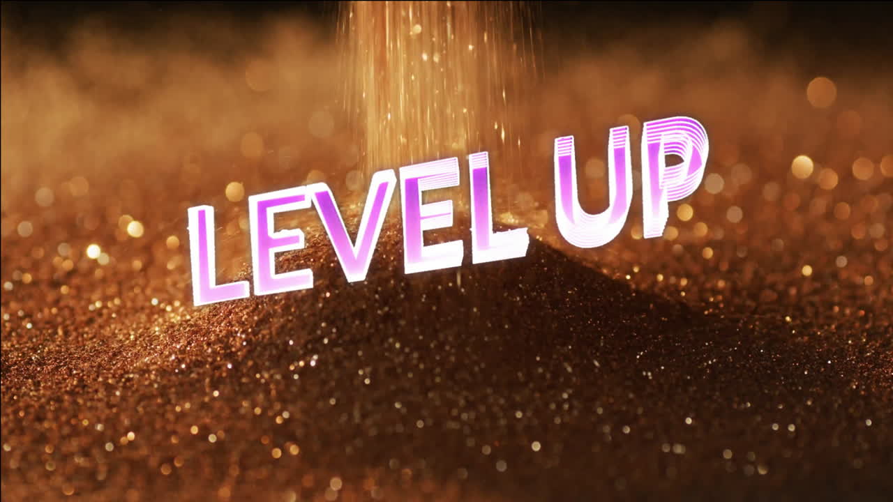 Animation of level up text over sand