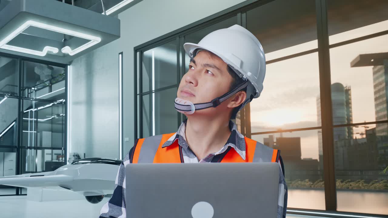 현대적인 사무실에서 노트북을 사용하는 엔지니어