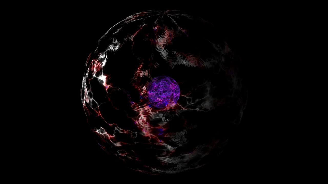 추상적인 다채로운 핵심 시각화 파동 기술 디지털 에너지 구체 표면과 파동 형태 바의 물