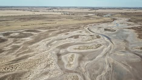 aerial footage of tyrell creek before it enters lake tyrell, in north-west victoria, may 2021