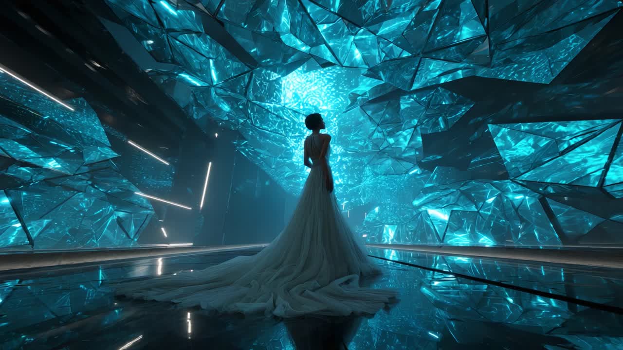 Futuristic Woman in Ice Cave