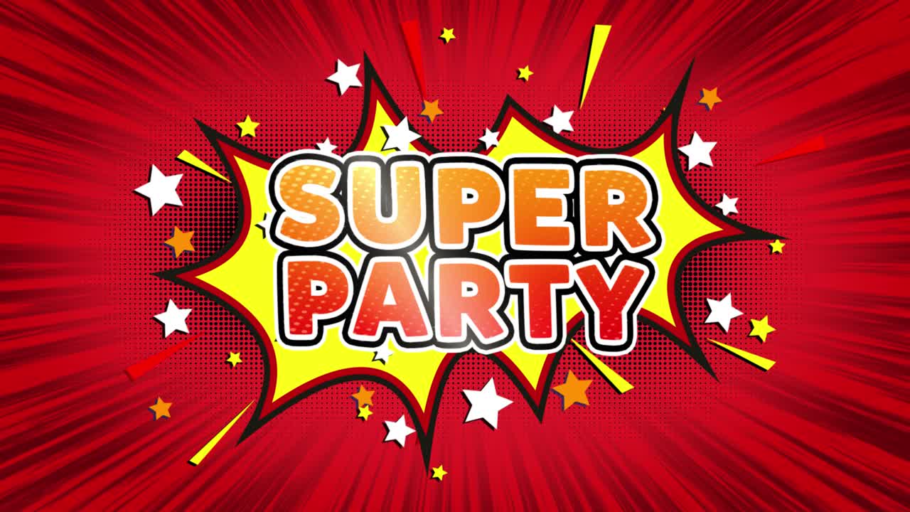 Super Party Comic Book Style Graphic Design