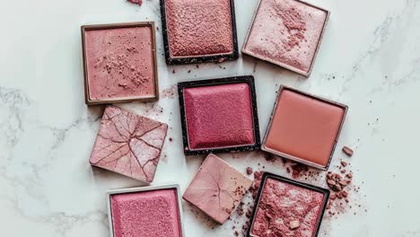 various shades of pink and rose makeup products