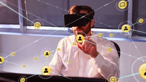 Connectors-moving-and-digital-data-on-man-using-VR-helmet