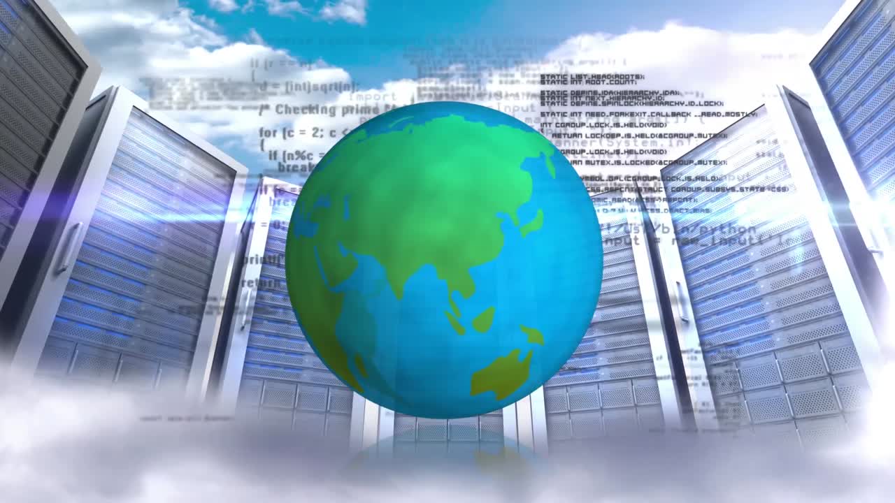 서버 배경에서 회전하는 디지털 지구