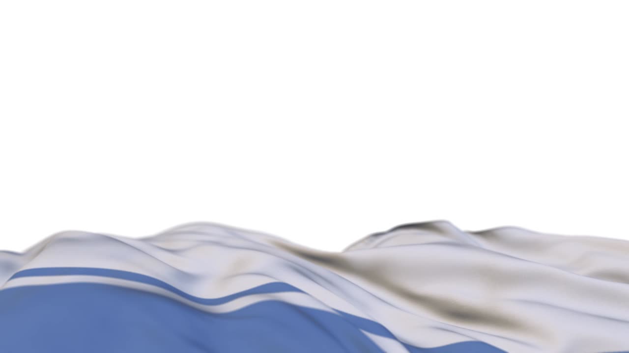 bandera de tela de la república de altai ondeando en el bucle del viento. bandera de tela bordada cosida de la república de altai balanceándose en la brisa. fondo blanco medio lleno. lugar para el texto. bucle de 20 segundos.