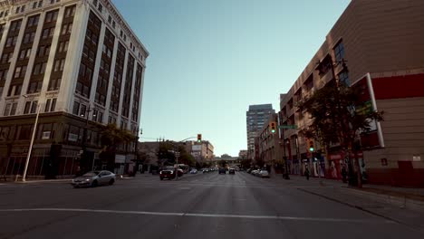 sunset city street scene