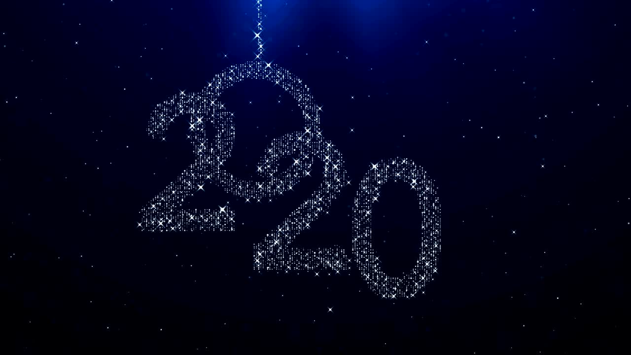 tarjeta de felicitación para el año nuevo 2020. fondo de brillo dorado. bucle